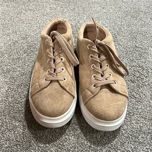 Beige slip on tennis shoes